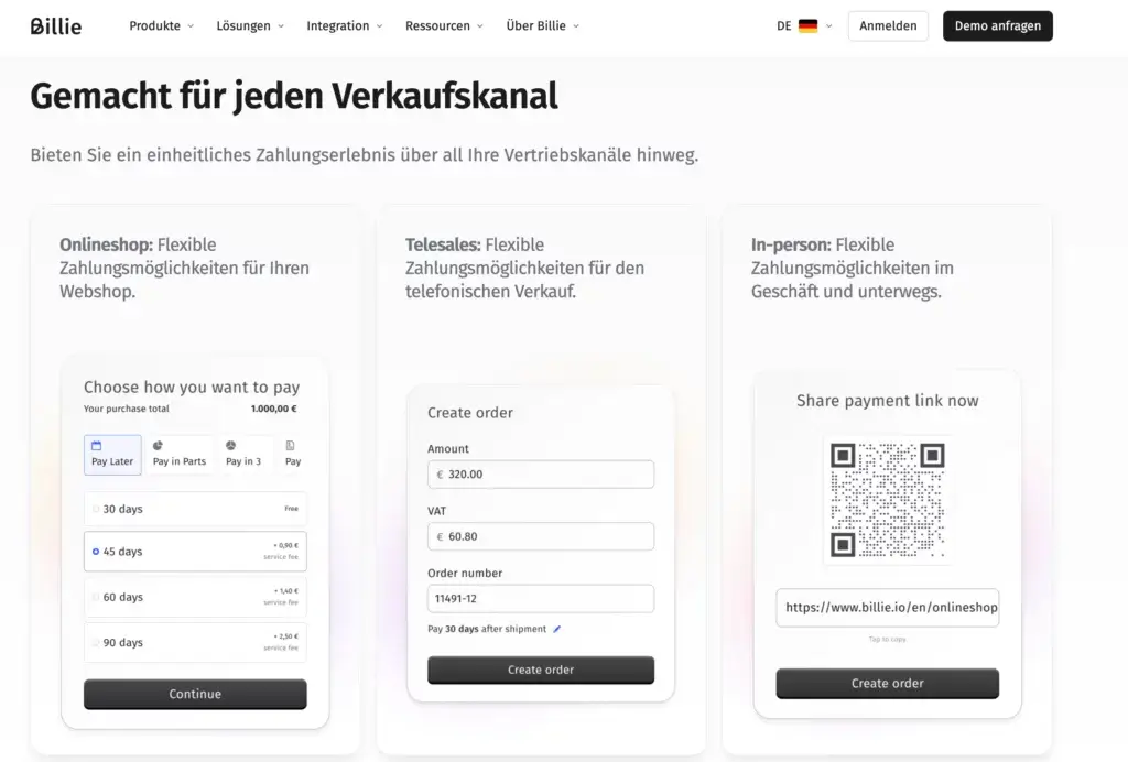 Screenshot von der Website unsere Kunden Billie, um Produkt-getriebenes Content Marketing zu zeigen