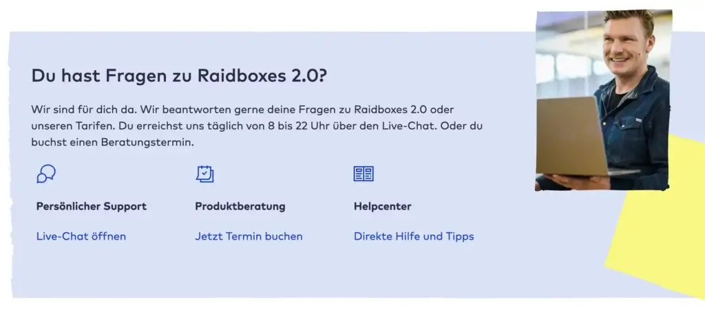 Screenshot von Raidboxes zur Illustration einer Service First Content Strategie