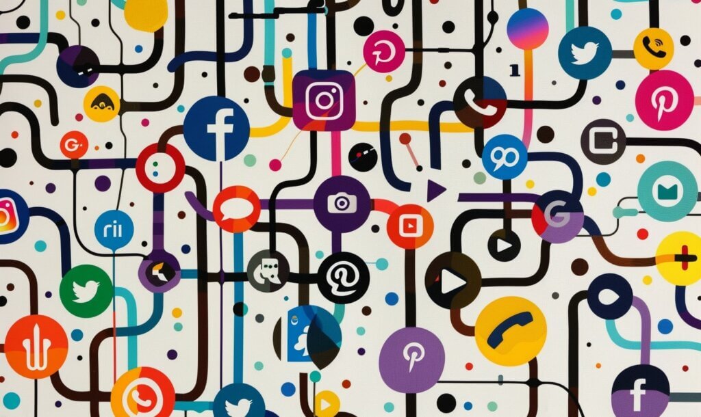 Eine stilisierte Karte von Social Media Plattformen und Touchpoints