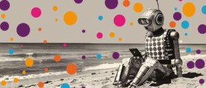 google SGE - Symbolbild mit einem Roboter beim Handysurfen am Strand